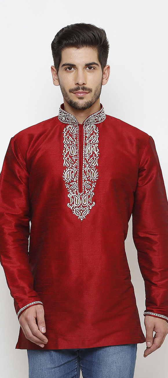 RED Kurta DUPION SILK Churidar main image 1