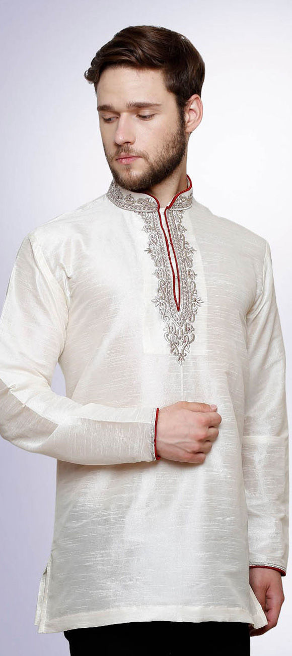 White Kurta Dupion SIlk Pant