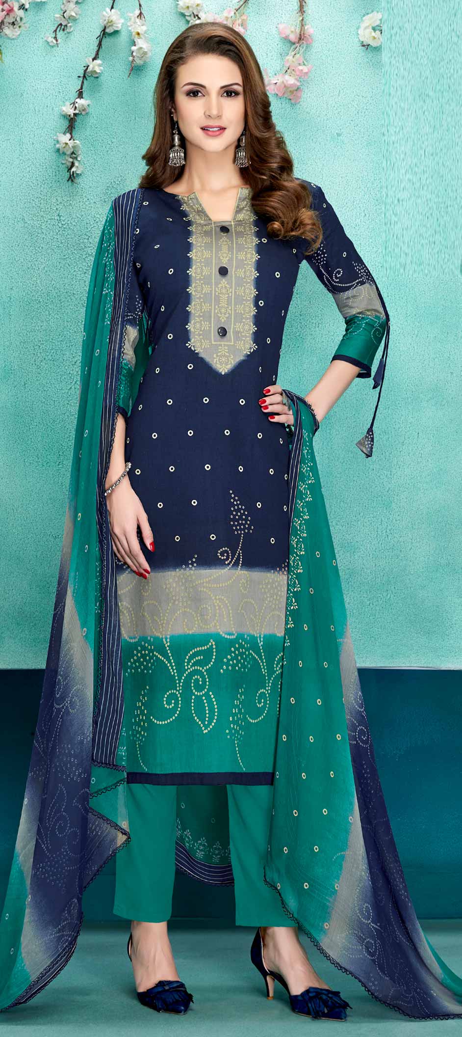 Blue Cotton Lawn Digital Printed Festive Salwar Suit