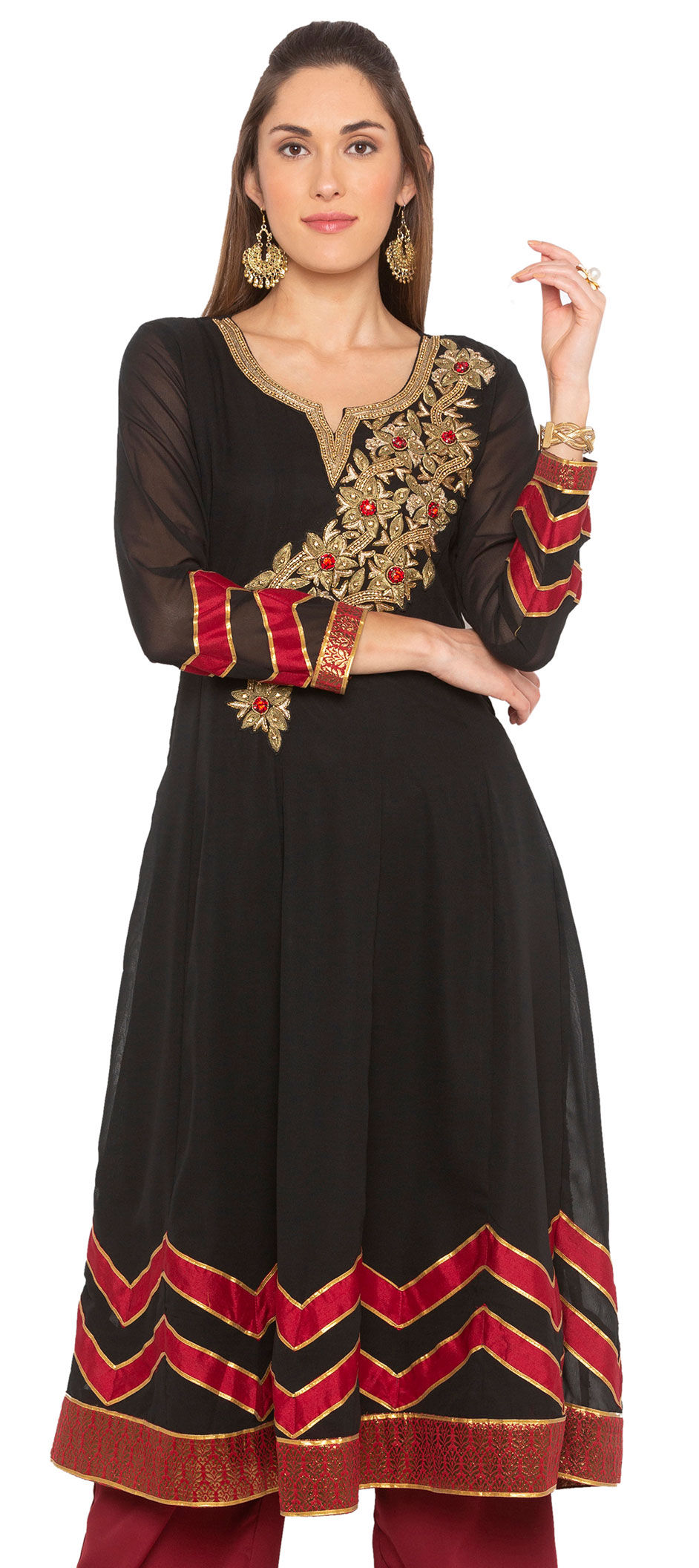 Party Wear Black and Grey color fabric Kurti 1595573