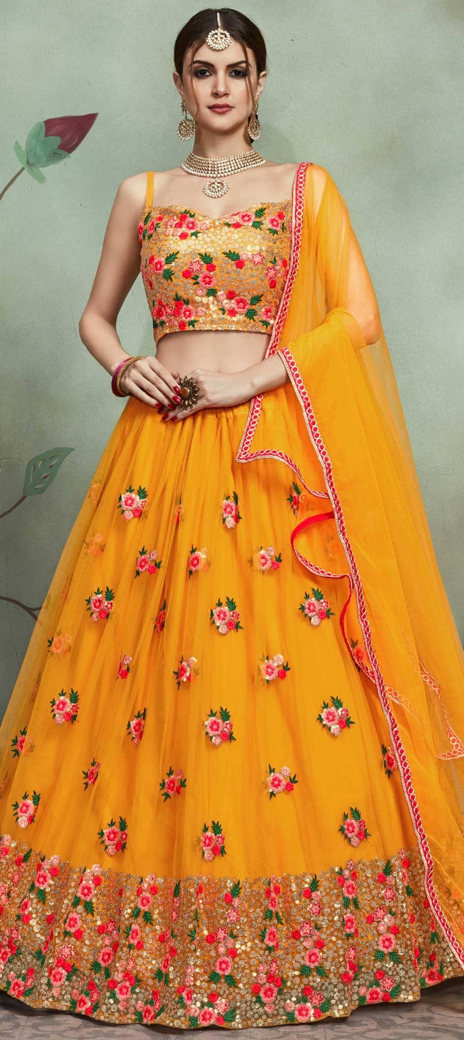 Green And Orange Color Combination Wedding Collection Semi- Stiched Lehenga  Choli :: MY SHOPPY LADIES WEAR