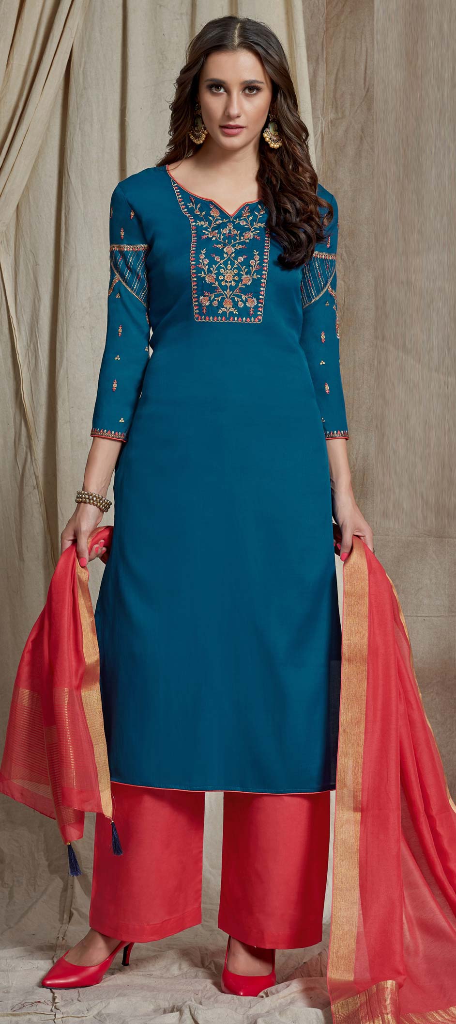 Party Wear Blue color Silk fabric Salwar Kameez 1600862