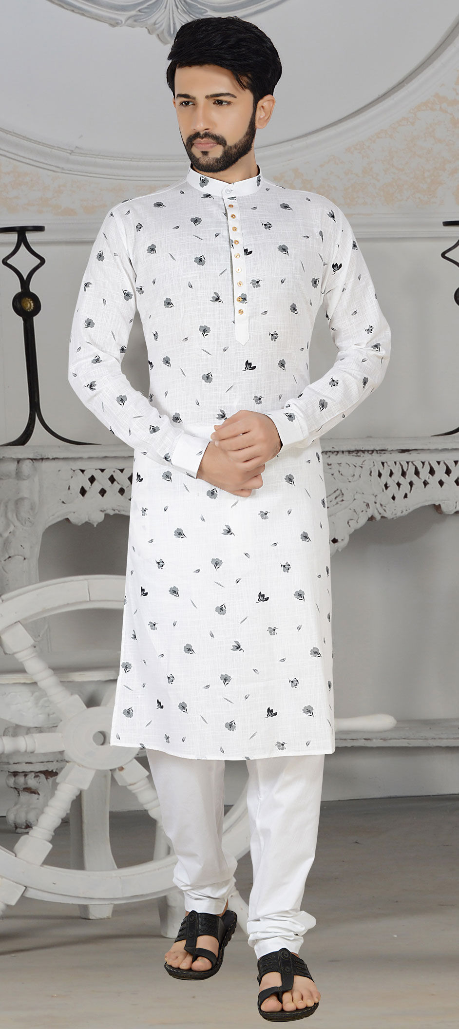 Black and Grey, White and Off White color Cotton, Linen fabric Kurta
