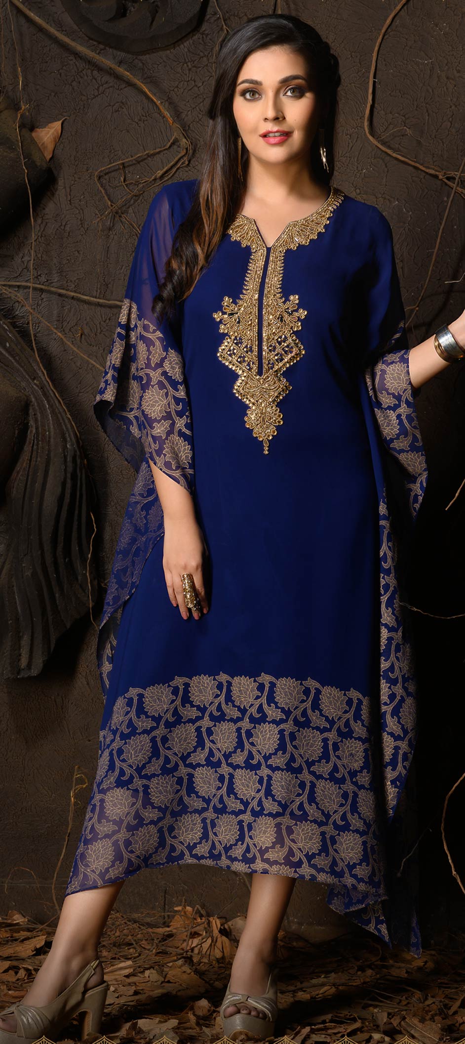 Sky blue printed georgette kaftan