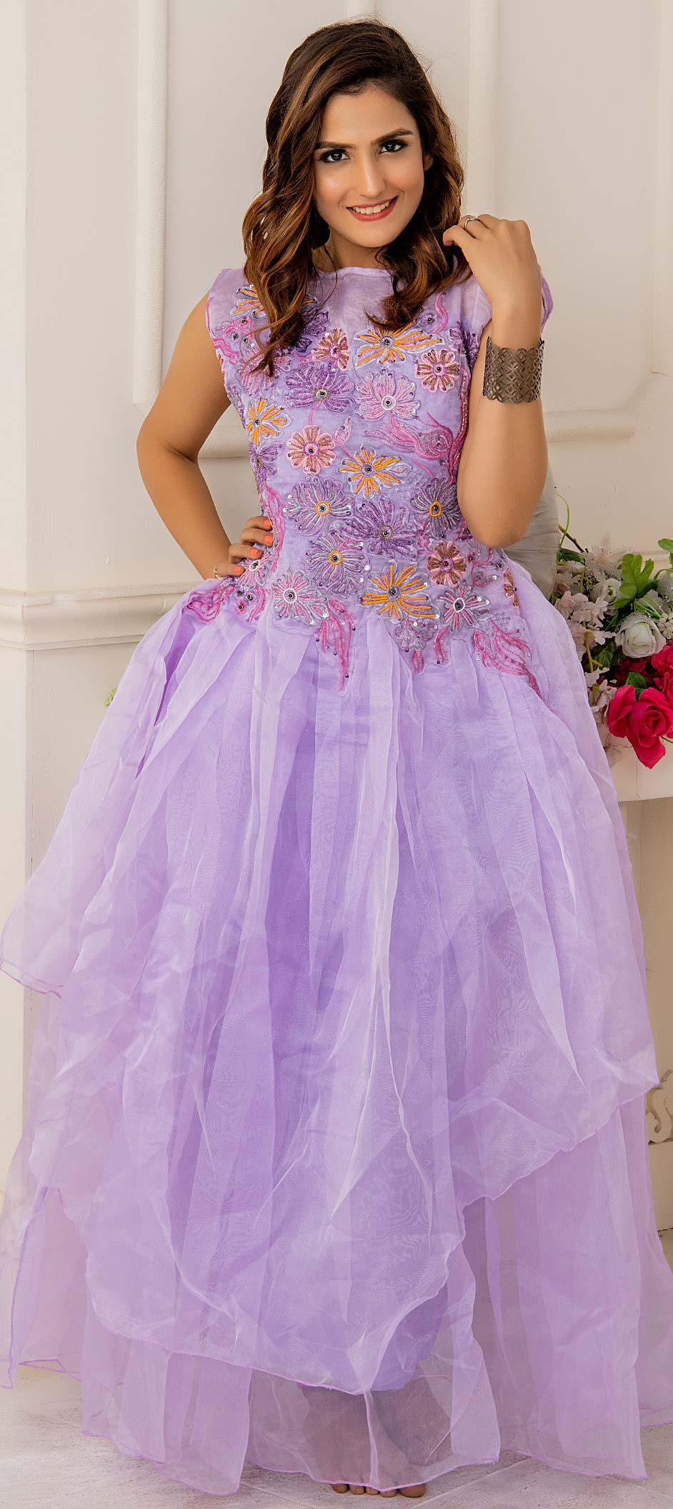 Party Wear Purple and Violet color Net fabric Gown 1602646