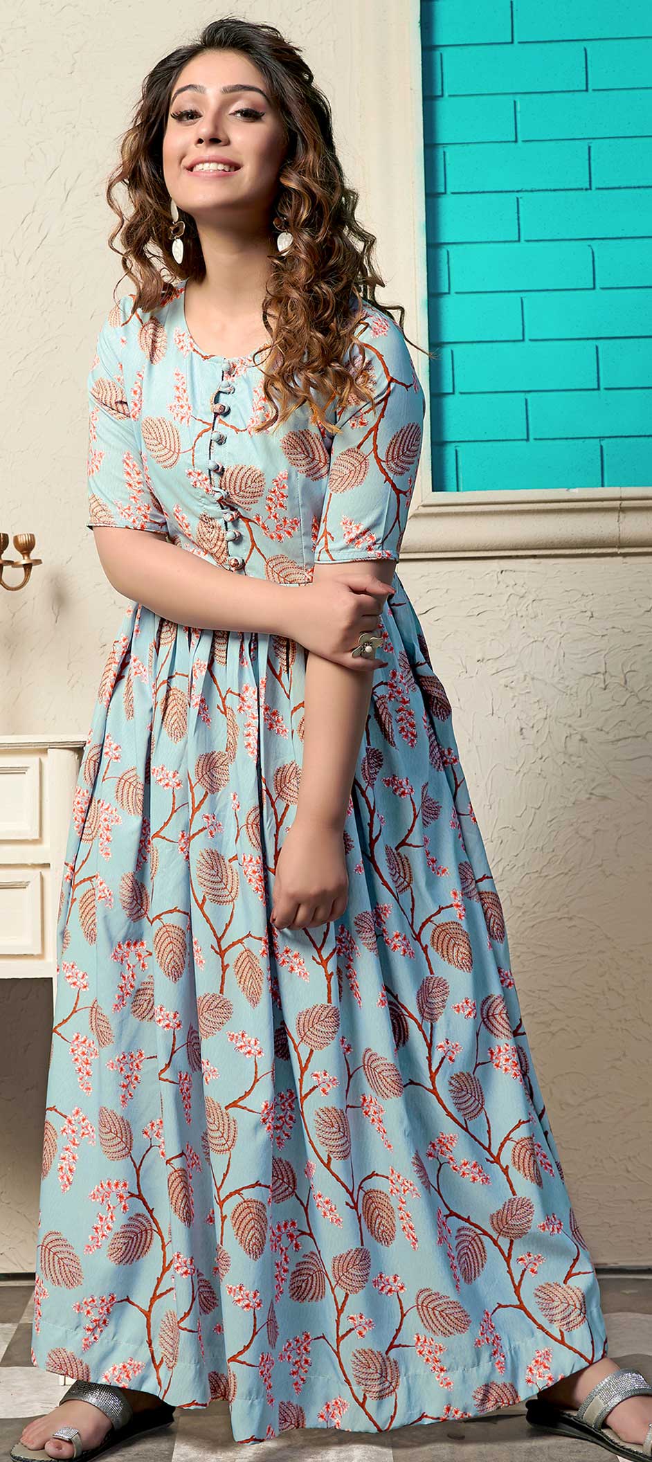 Casual Blue color Muslin fabric Kurti 1602713