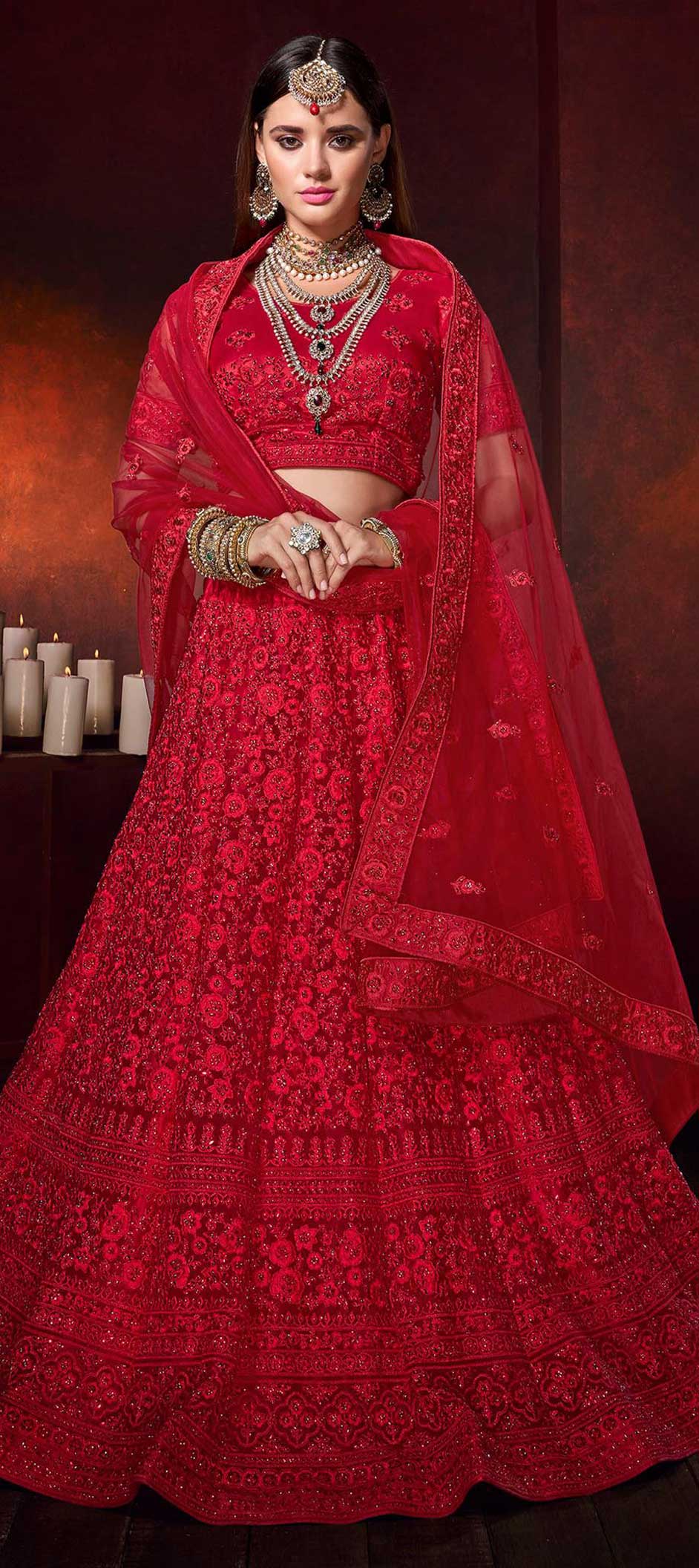 red maroon bridal lehenga