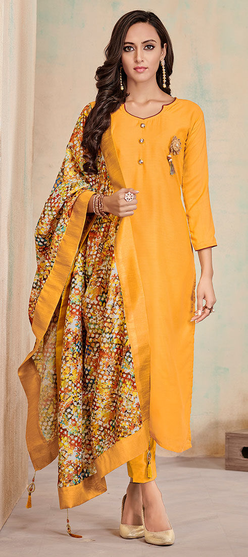 Party Wear Yellow color Cotton fabric Salwar Kameez : 1604473