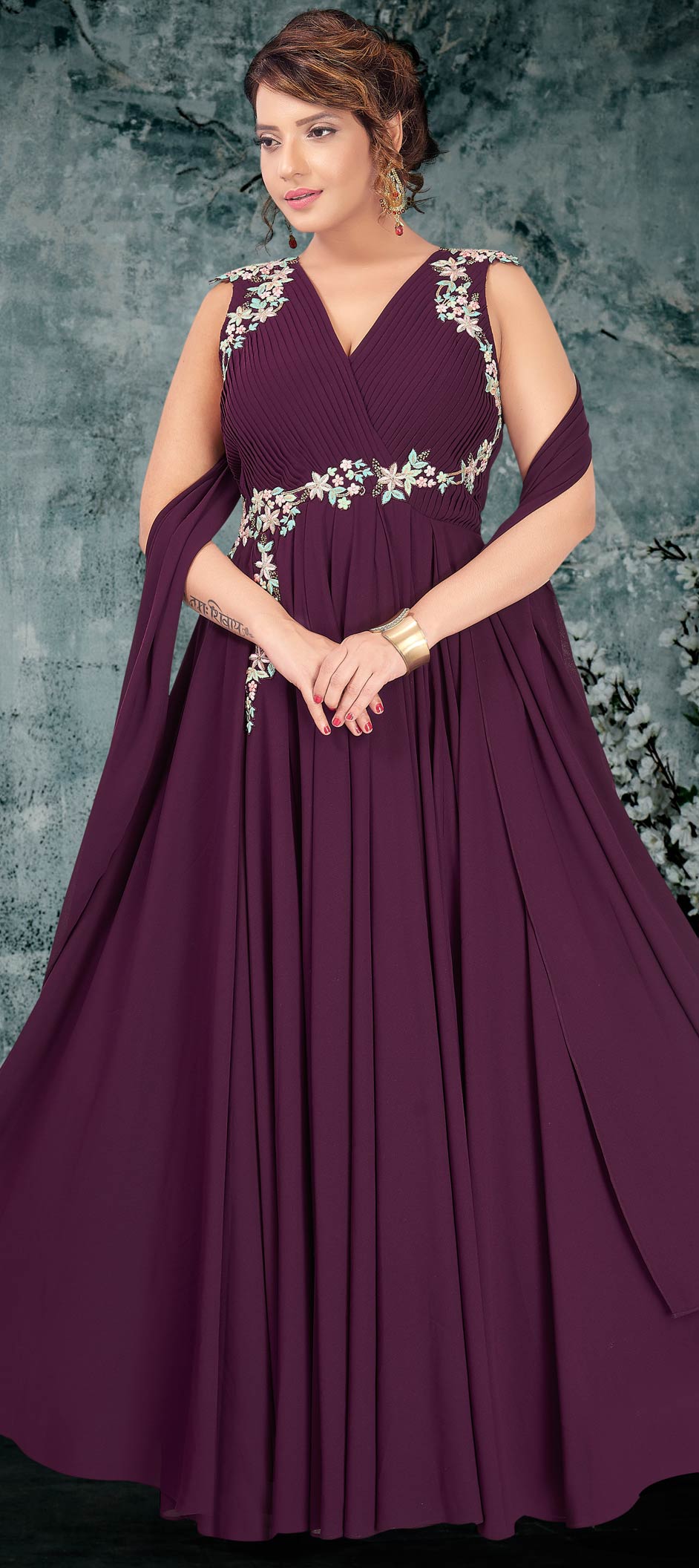 Mehendi Sangeet, Reception Purple and Violet color Georgette fabric ...