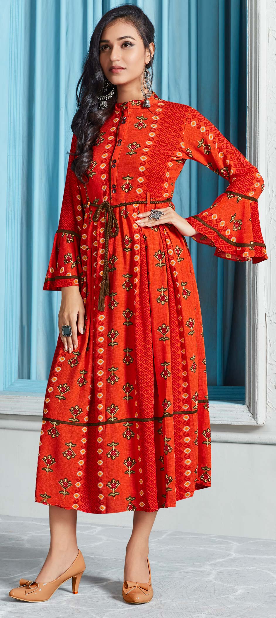 Casual Orange color Rayon fabric Kurti 1605535