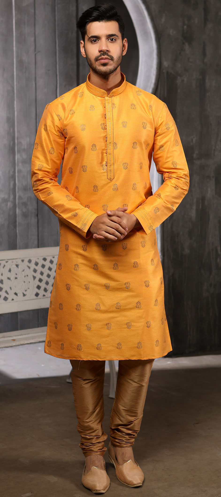 Yellow color Brocade, Jacquard fabric Kurta Pyjamas : 1609271