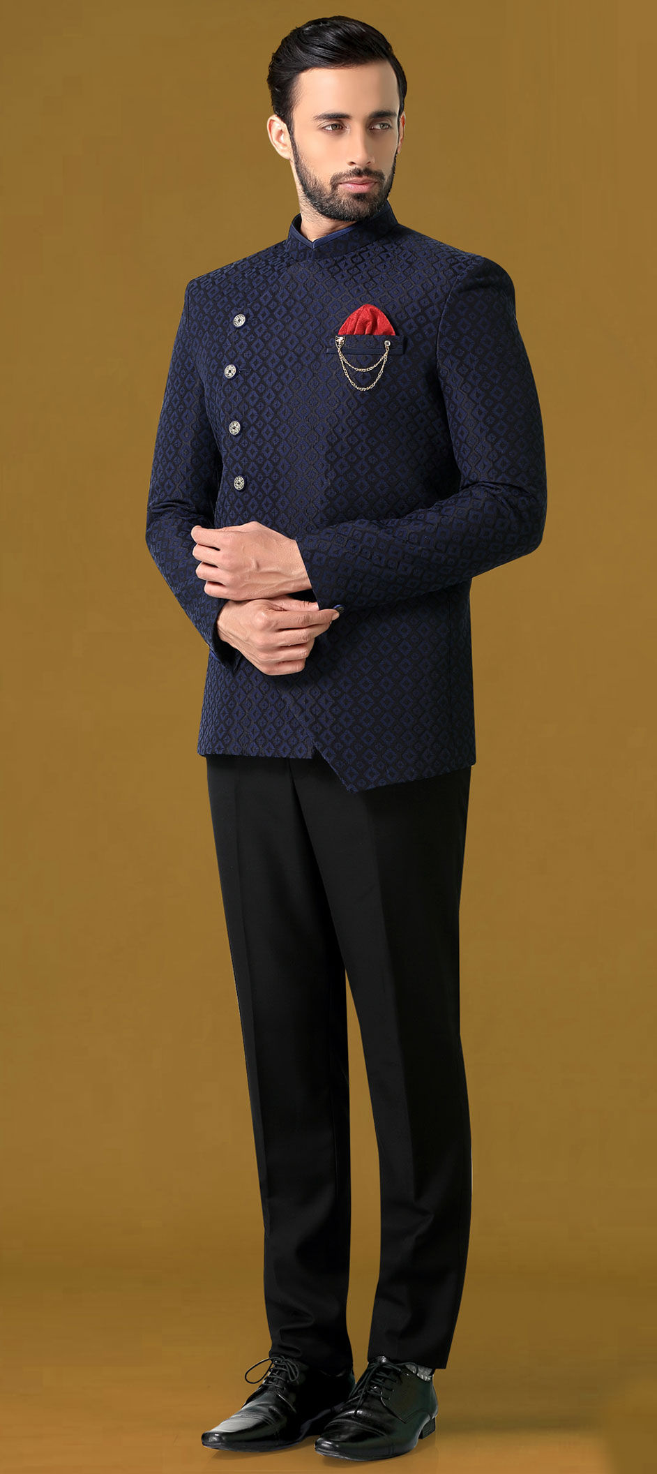 Blue Color Jacquard Fabric Jodhpuri Suit 1610773 