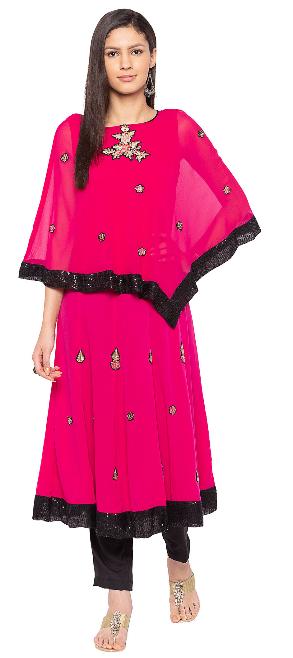 Women Pink Georgette Printed Tunic