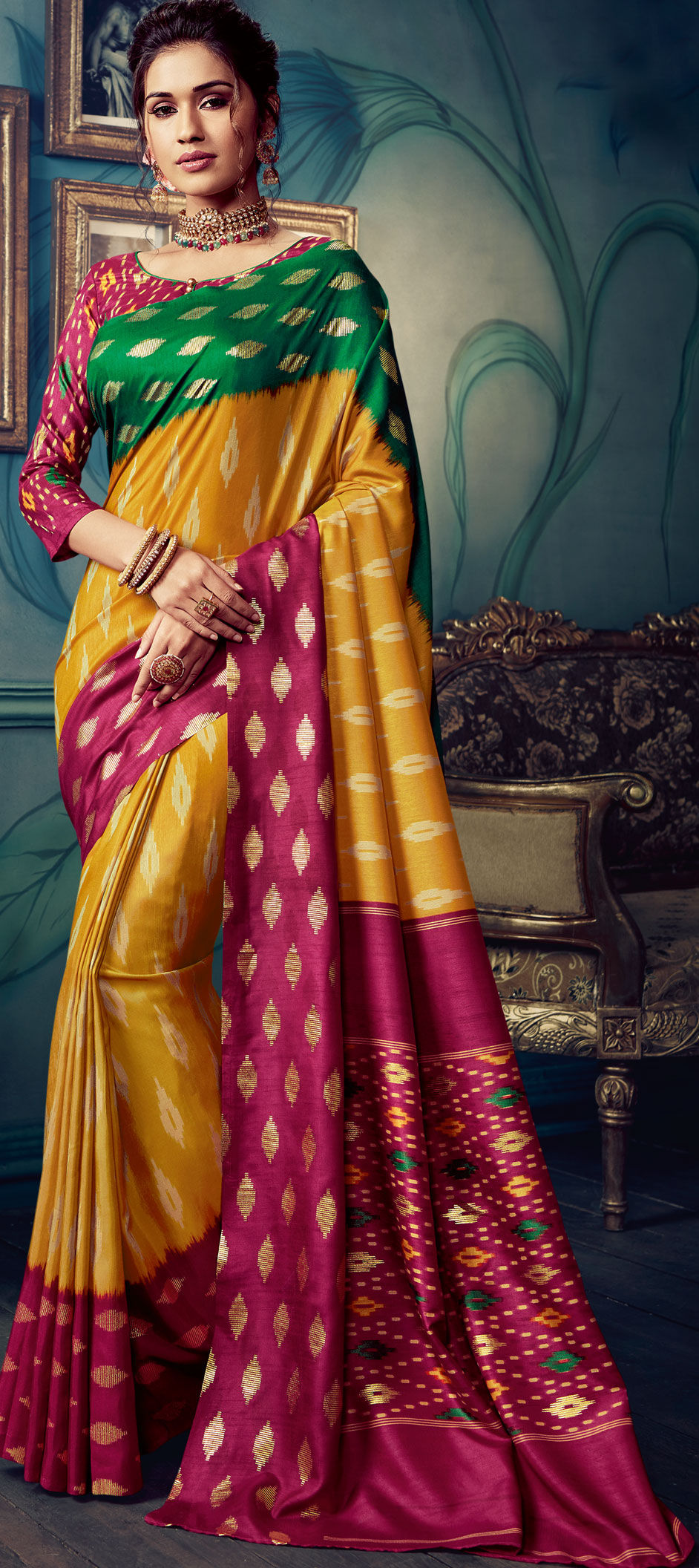 Traditional Multicolor Color Silk Silk Cotton Fabric Saree 1611150 4321