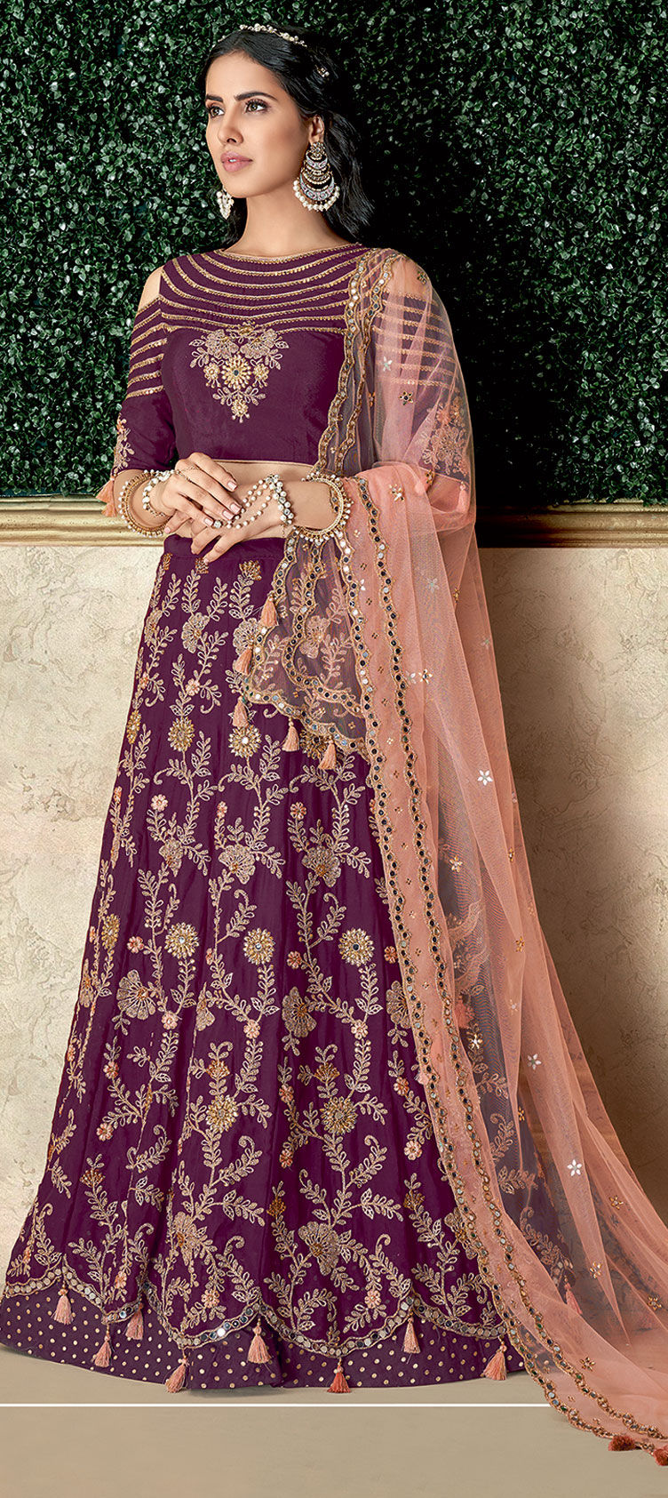 Engagement, Wedding Purple and Violet color Silk fabric Lehenga : 1611530