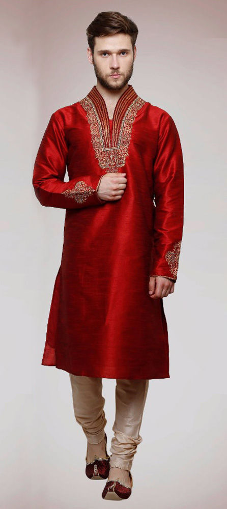 Maroon Kurta Art Dupion Dhoti