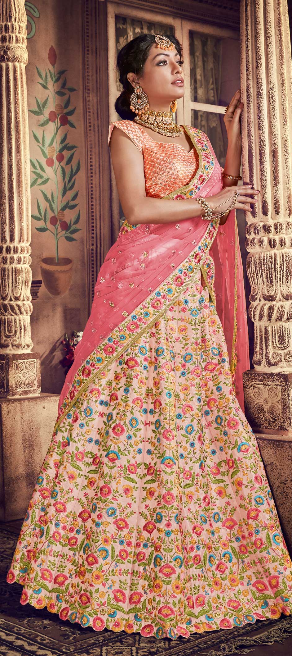 multicolour bridal lehenga