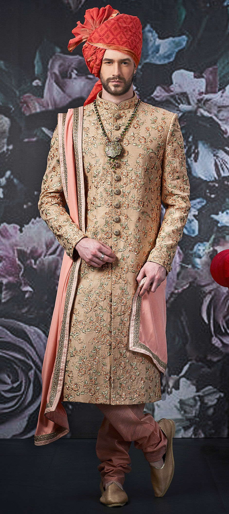 Gold Color Banarasi Silk Fabric Sherwani 1612302 1553