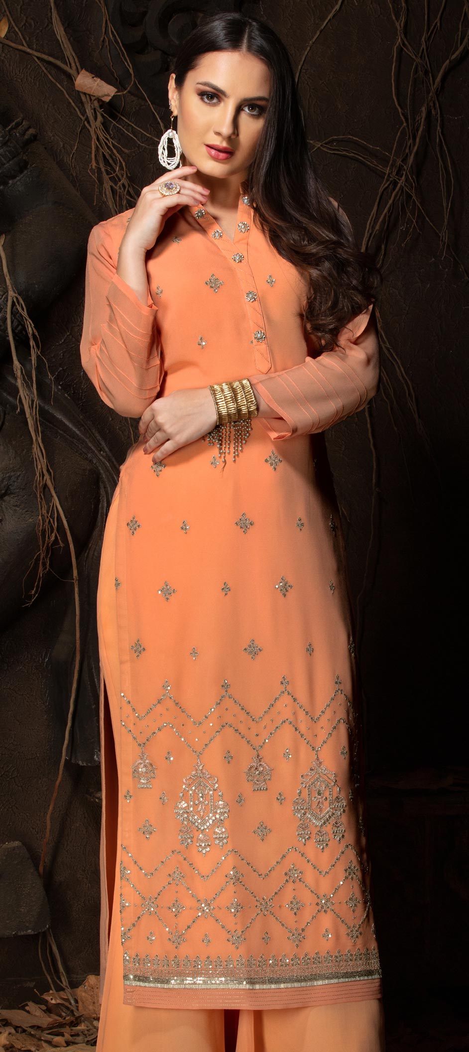 Casual Orange color Georgette fabric Kurti : 1613796