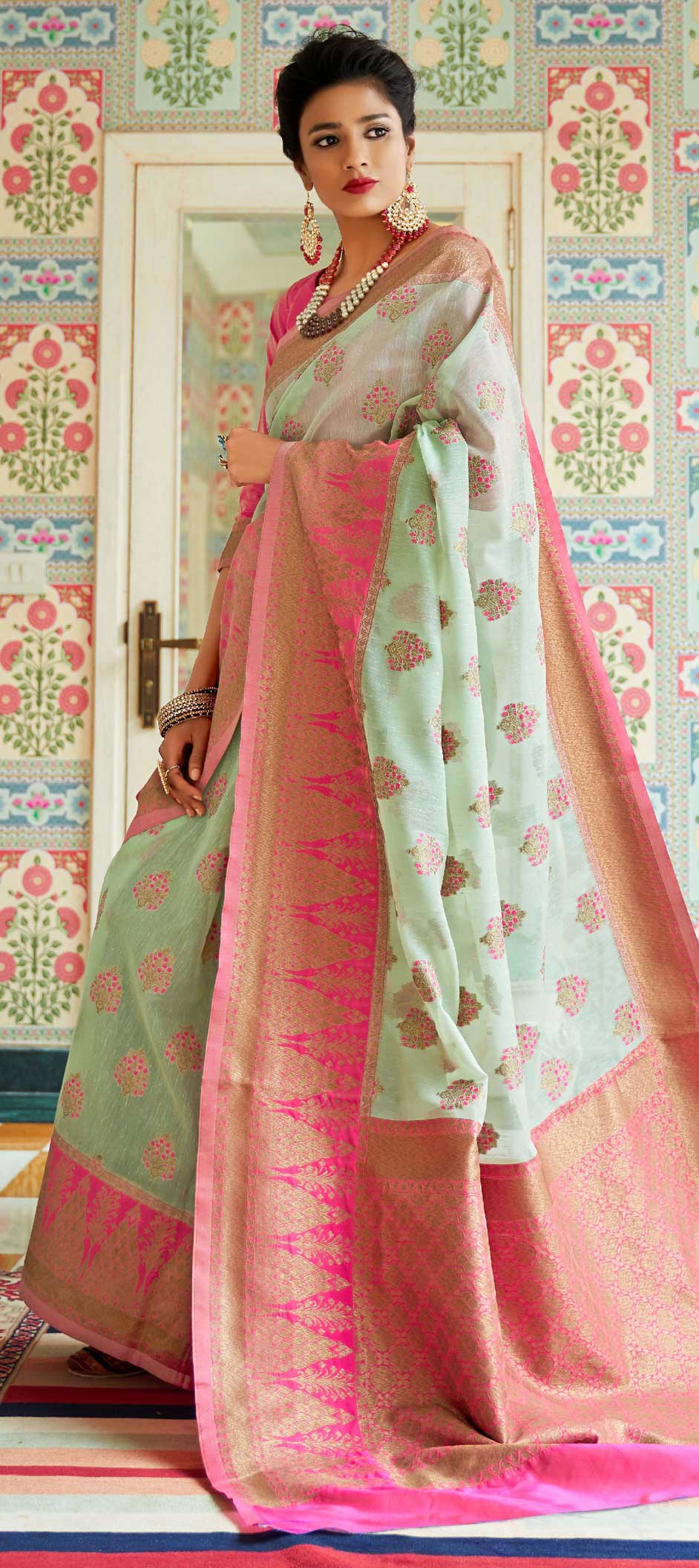 Casual, Traditional Blue color Linen fabric Saree 1613829