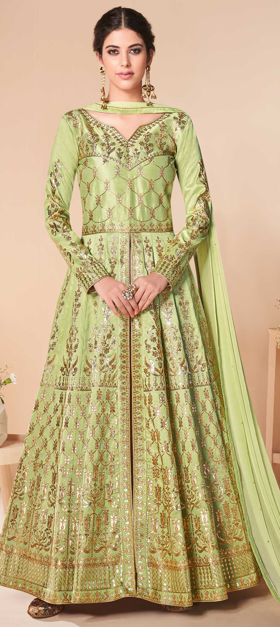 Mahendi Green Tussah Silk Pant Salwar Suits main image 1