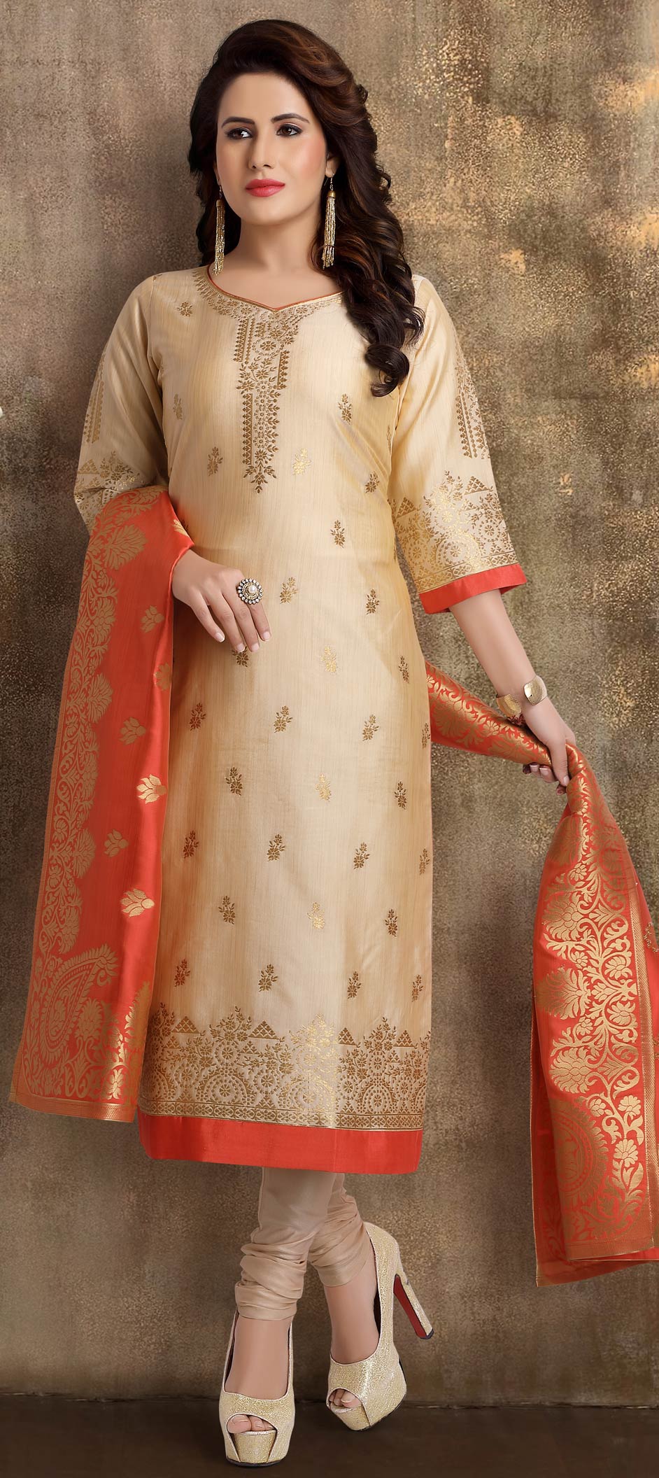 Casual White and Off White color Brocade fabric Salwar Kameez 1614112