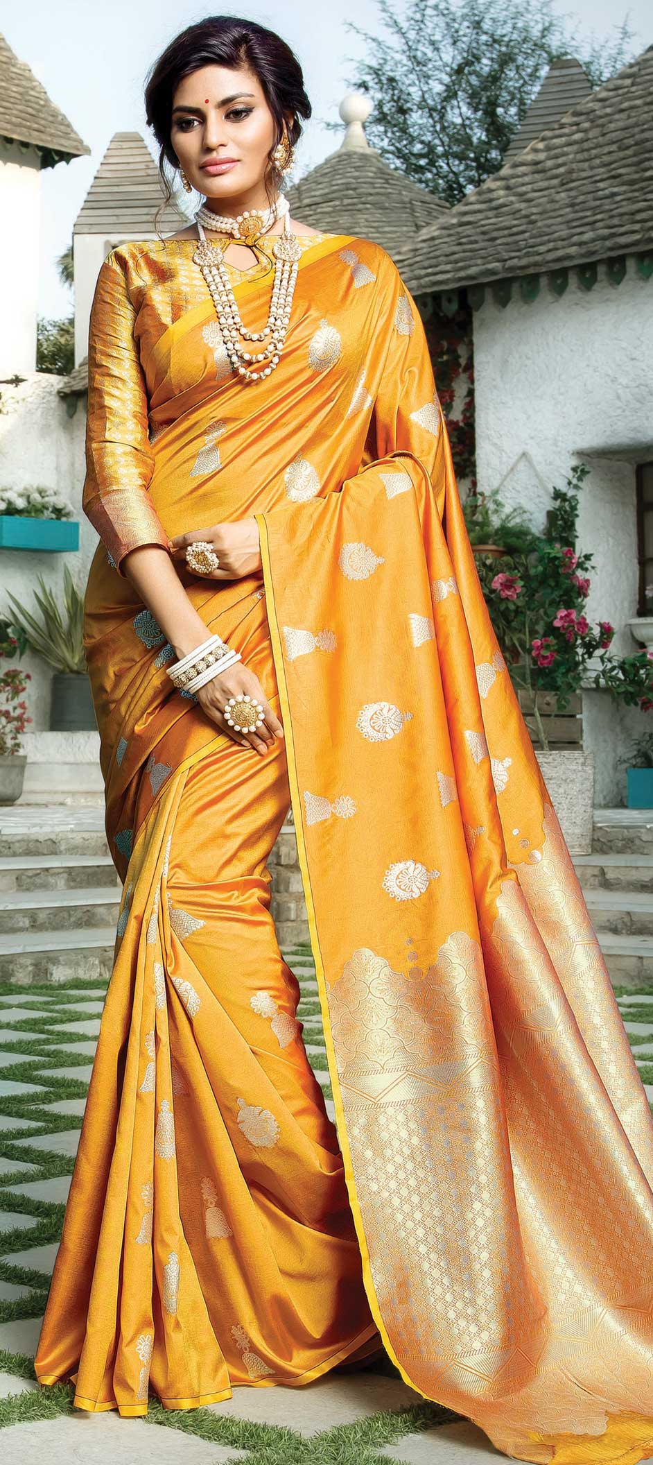 Traditional Yellow color Art Silk, Silk fabric Saree 1614808