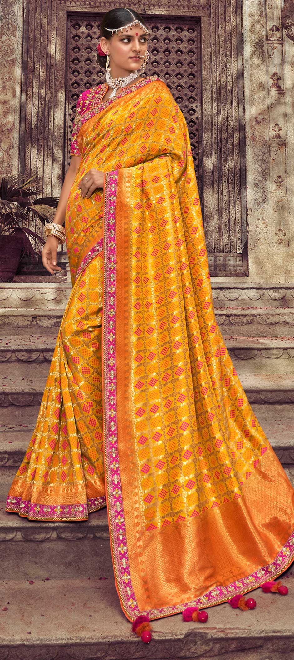 Traditional Wedding Yellow Color Dolla Silk Silk Fabric Saree 1614867 0639