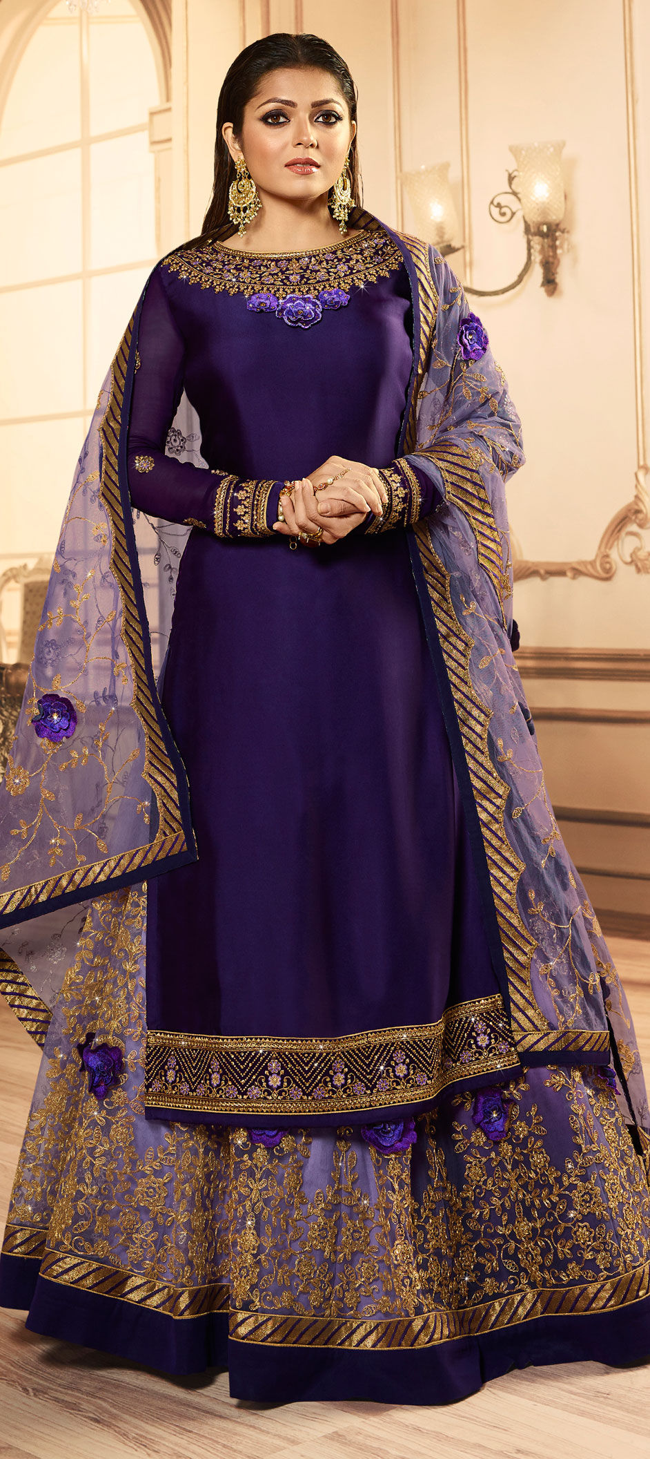 Festive, Mehendi Sangeet, Reception Purple And Violet Color Georgette 