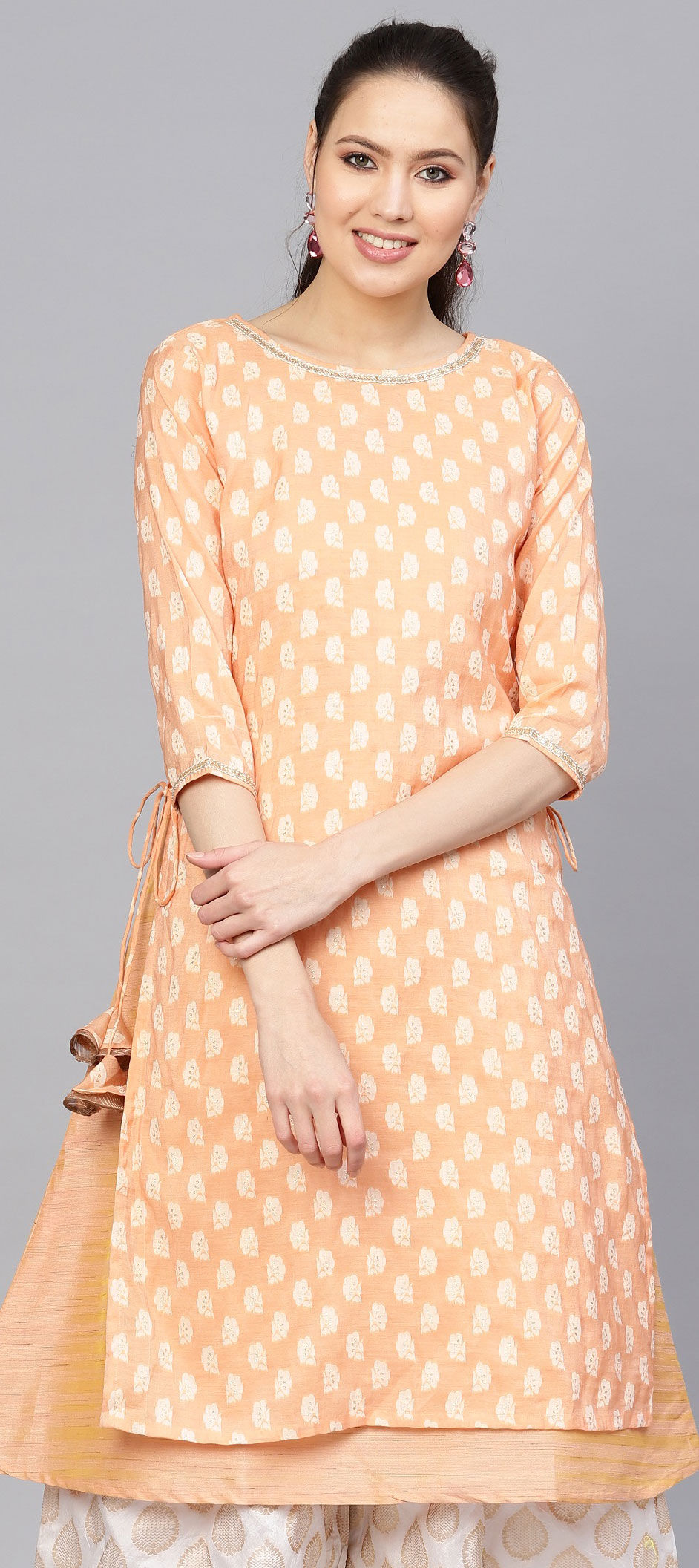 Casual Orange color Silk cotton fabric Kurti 1617253