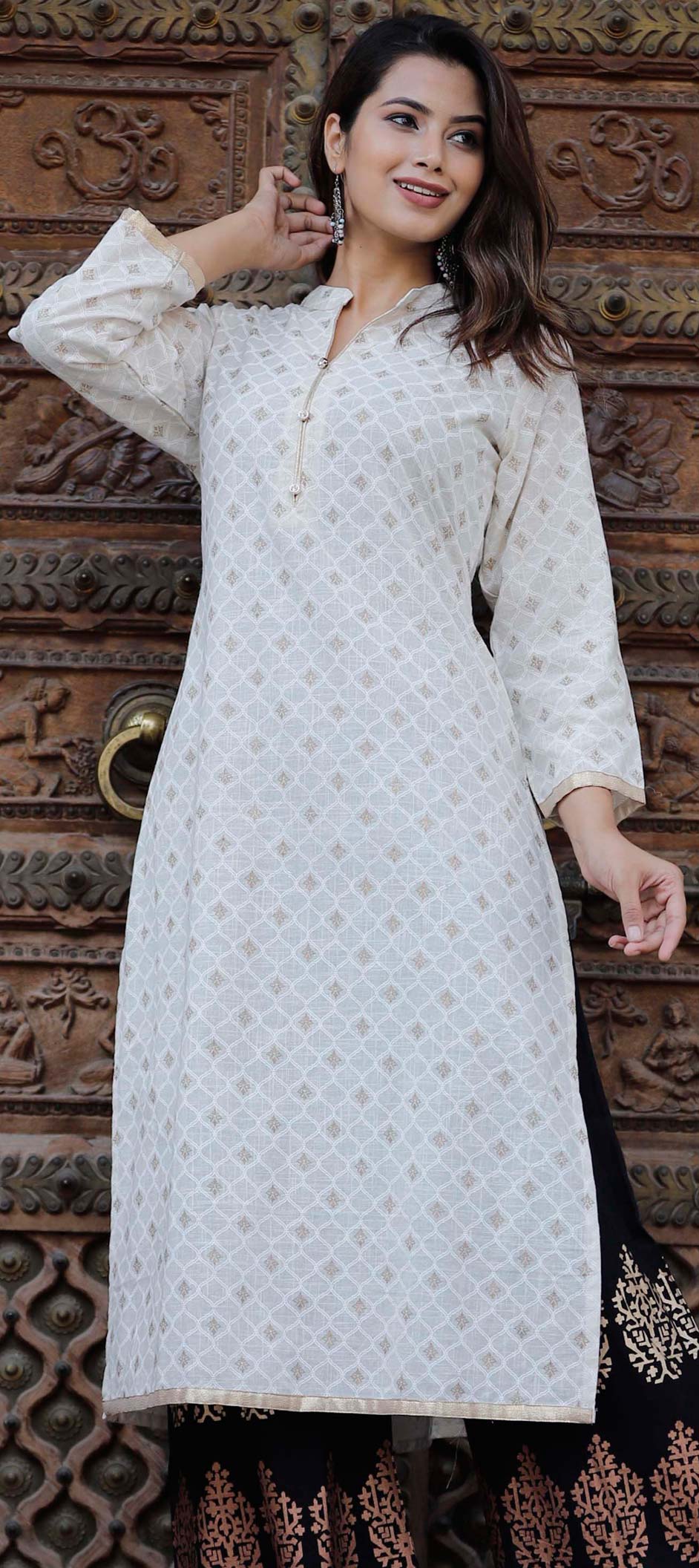 Bollywood, Designer White and Off White color Cotton fabric Kurti