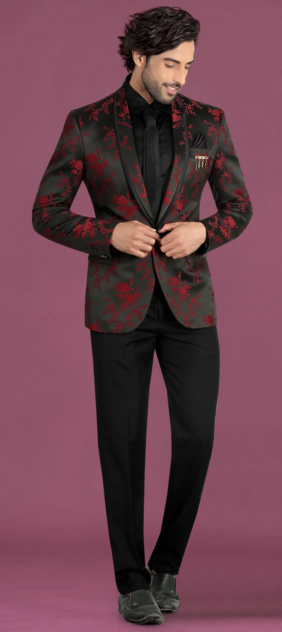 Burgundy and Black Tux Style 3 Piece Suit | Meraki Allure
