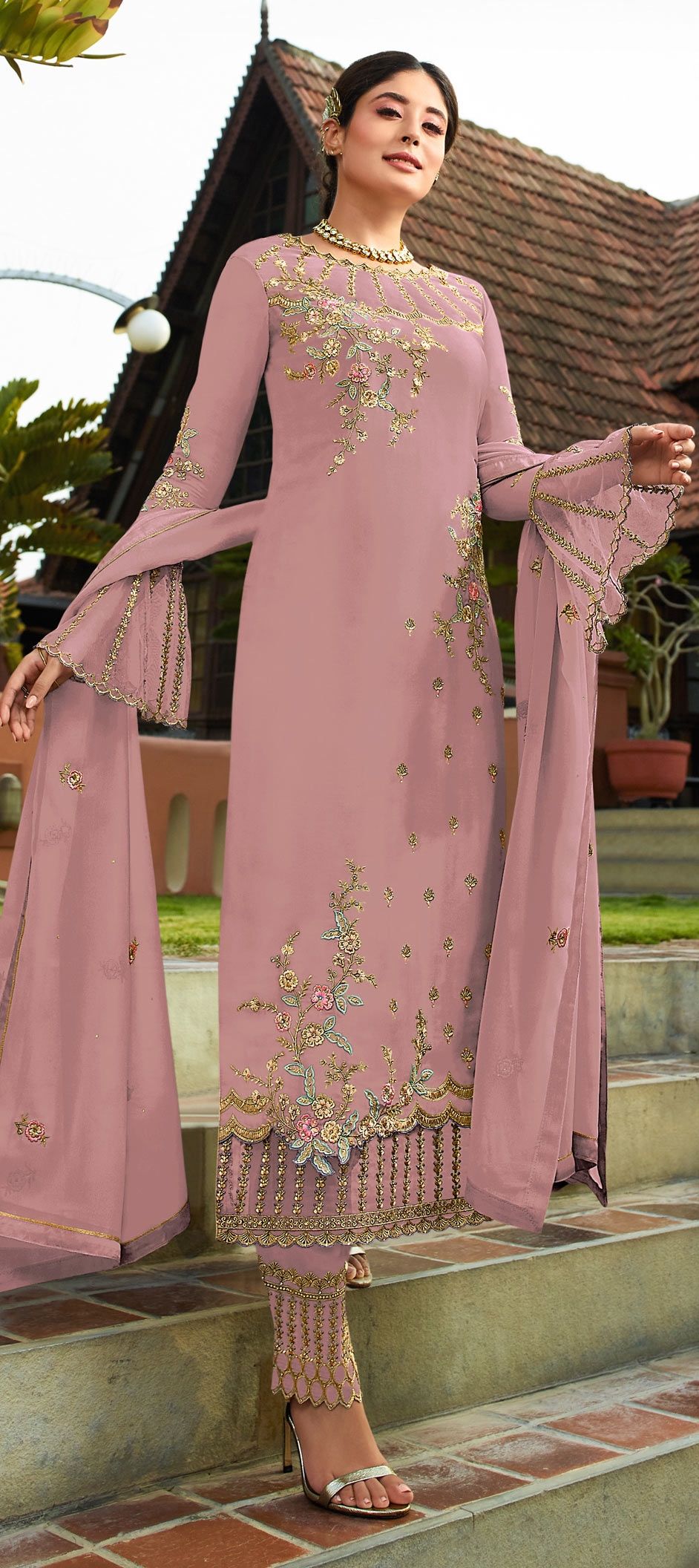 Festive, Reception Pink and Majenta color fabric Salwar