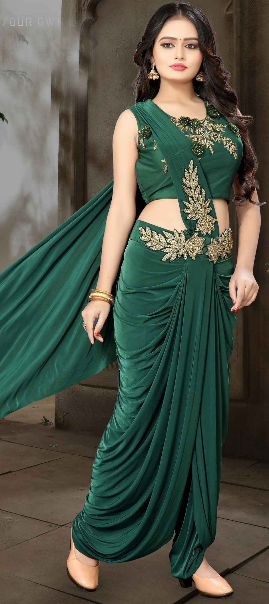 Engagement, Festive, Wedding Green color Lycra fabric Readymade Saree