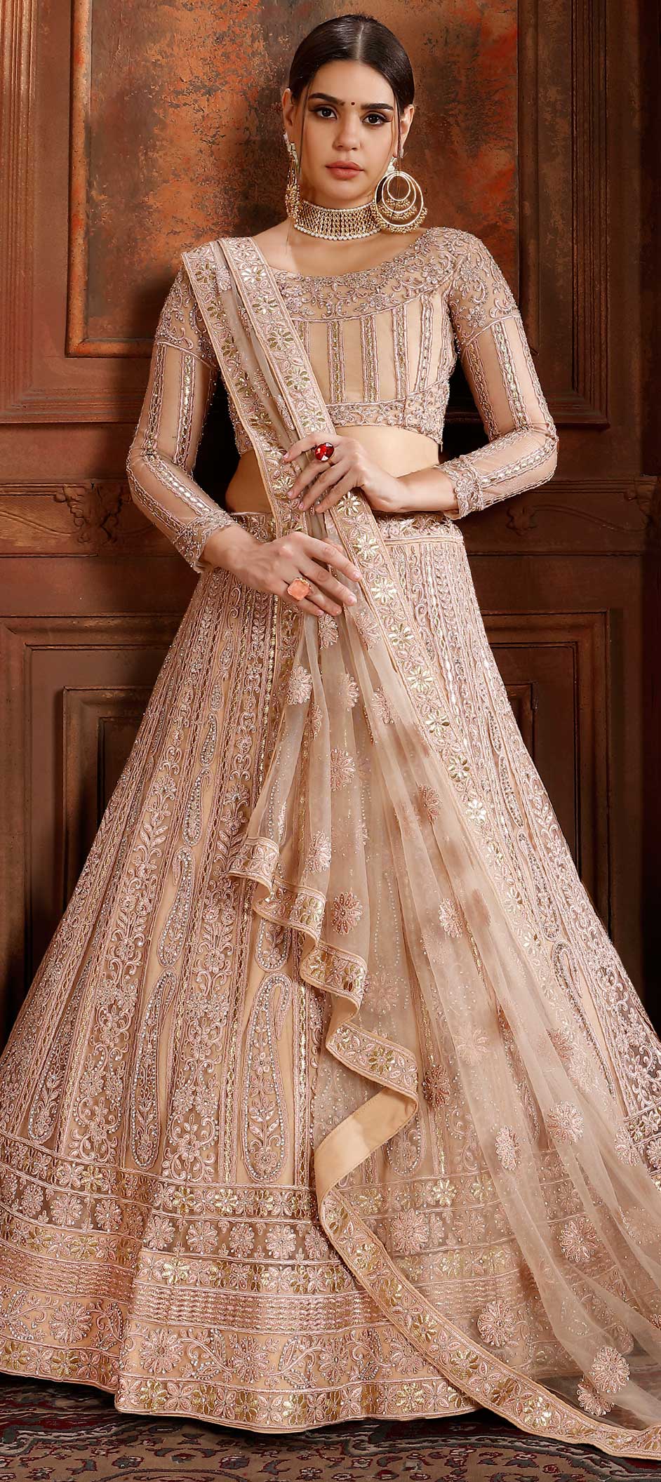 beige bridal lehenga