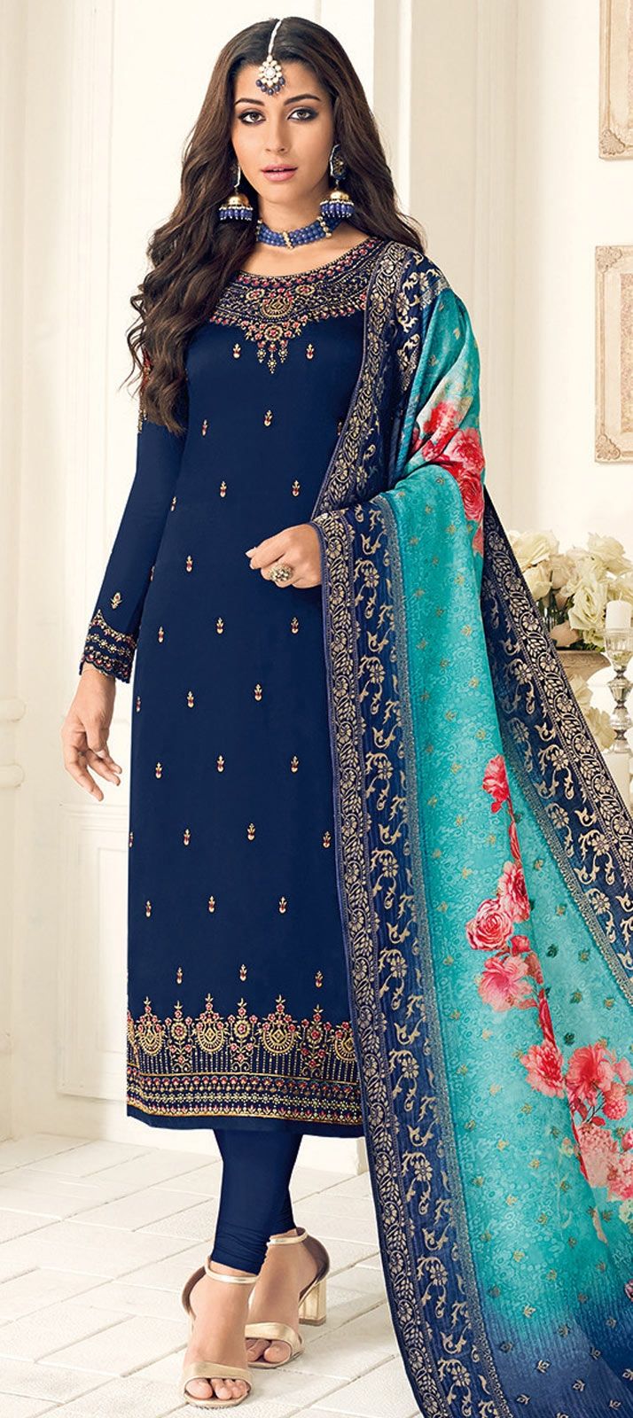 Party Wear, Reception Blue color Georgette fabric Salwar Kameez : 1624693