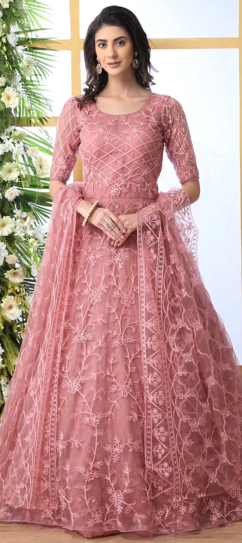 pink colour gown