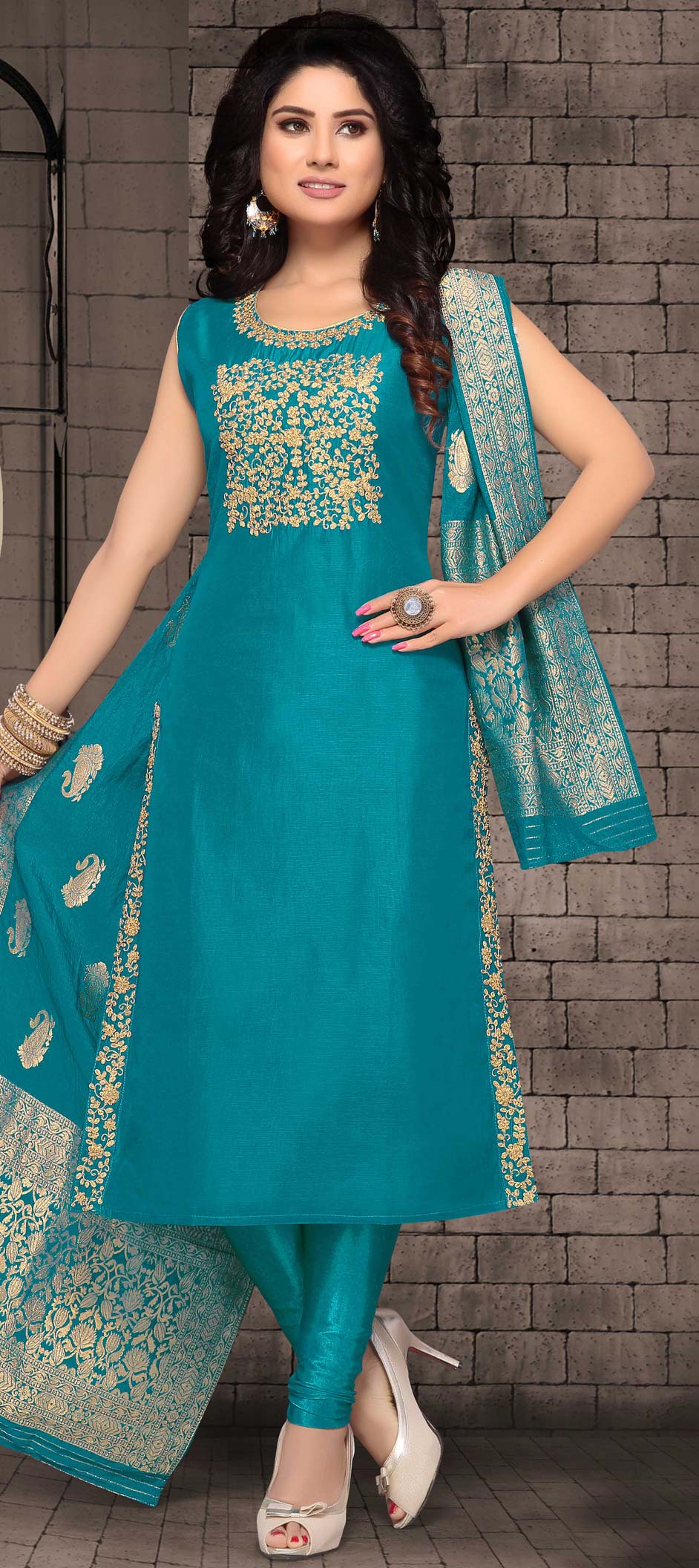Party Wear Blue color Bhagalpuri Silk fabric Salwar Kameez 1625367