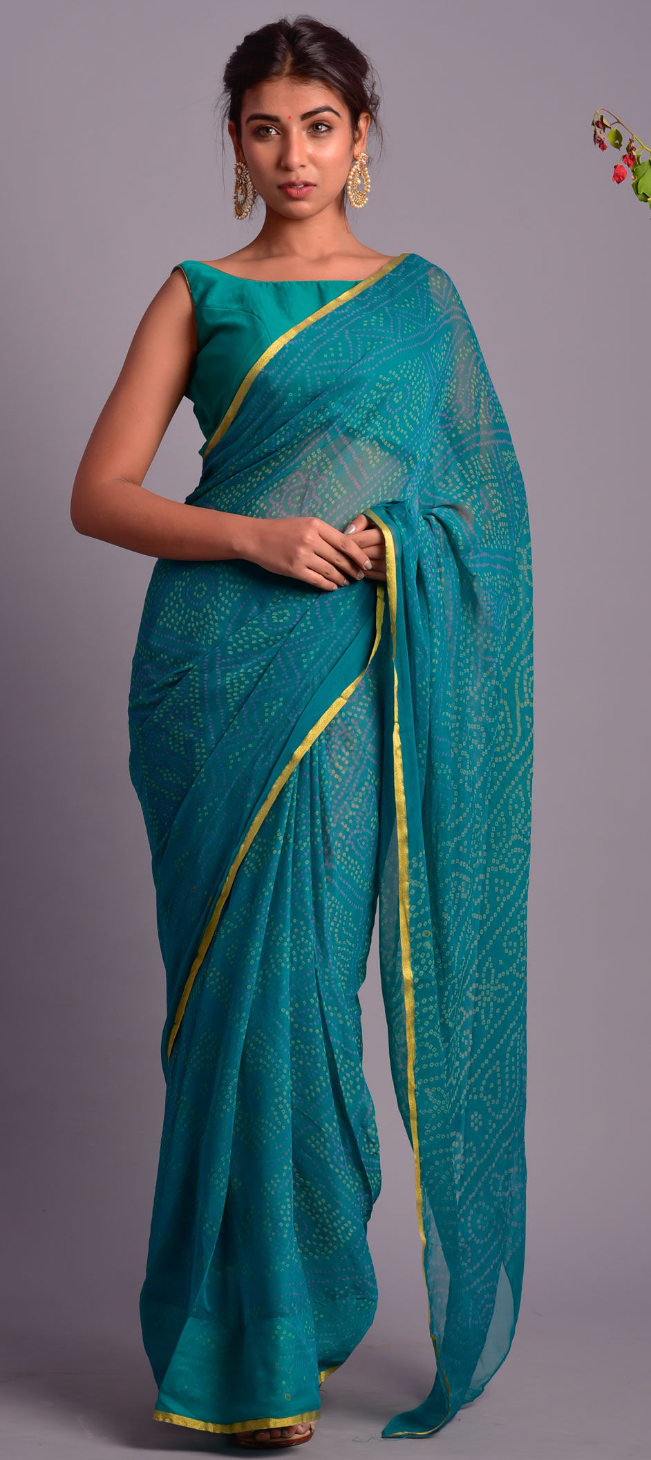 Hadil Light Blue Chiffon Embellished Ready to Wear Saree