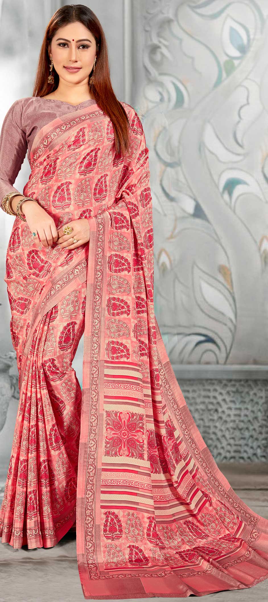 Traditional Multicolor Color Crepe Silk Silk Fabric Saree 1628719 8089