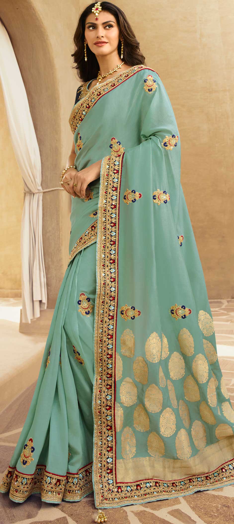 Blue Color Bollywood Georgette Saree