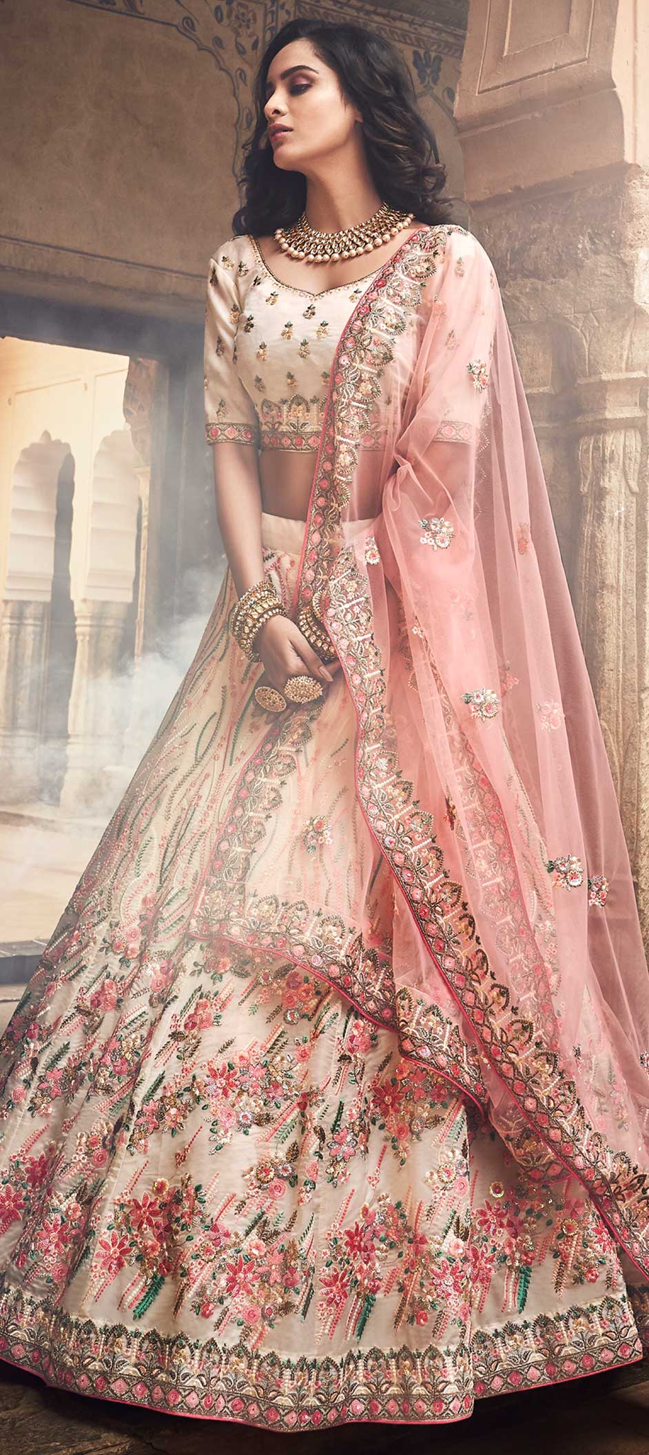 Buy Red & Off White Daya Zardozi Embroidered Lehenga With Dupatta Online -  RI.Ritu Kumar International Store View