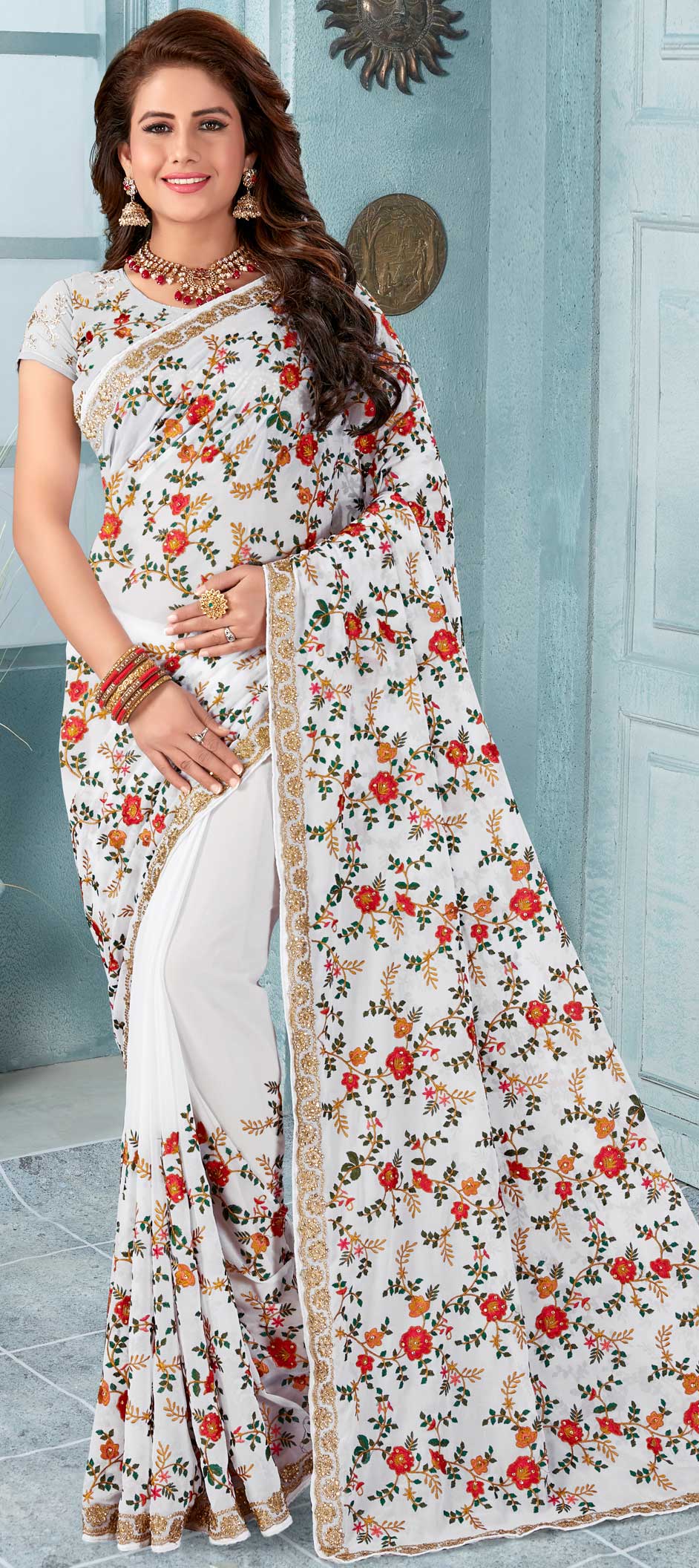 Off-White Cocktail Party Wear Readymade Saree