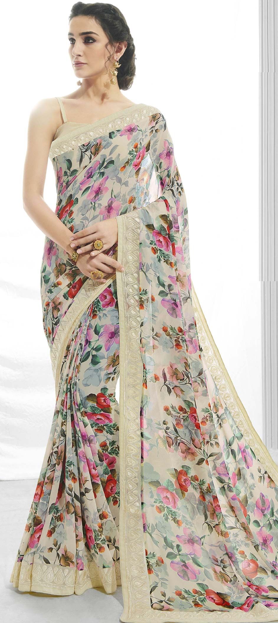 Off White Cocktail Ready To Wear/Easy Saree