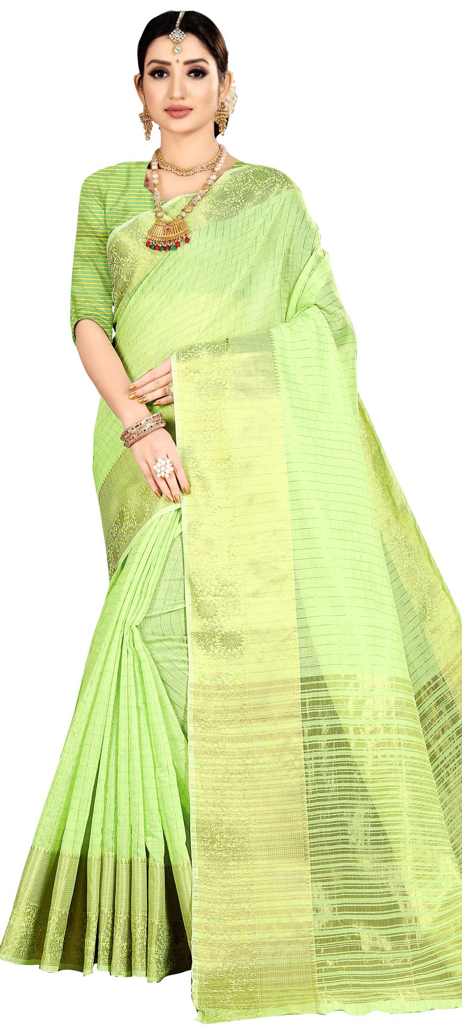 Casual Traditional Green Color Kanjeevaram Silk Silk Fabric Saree 1630840