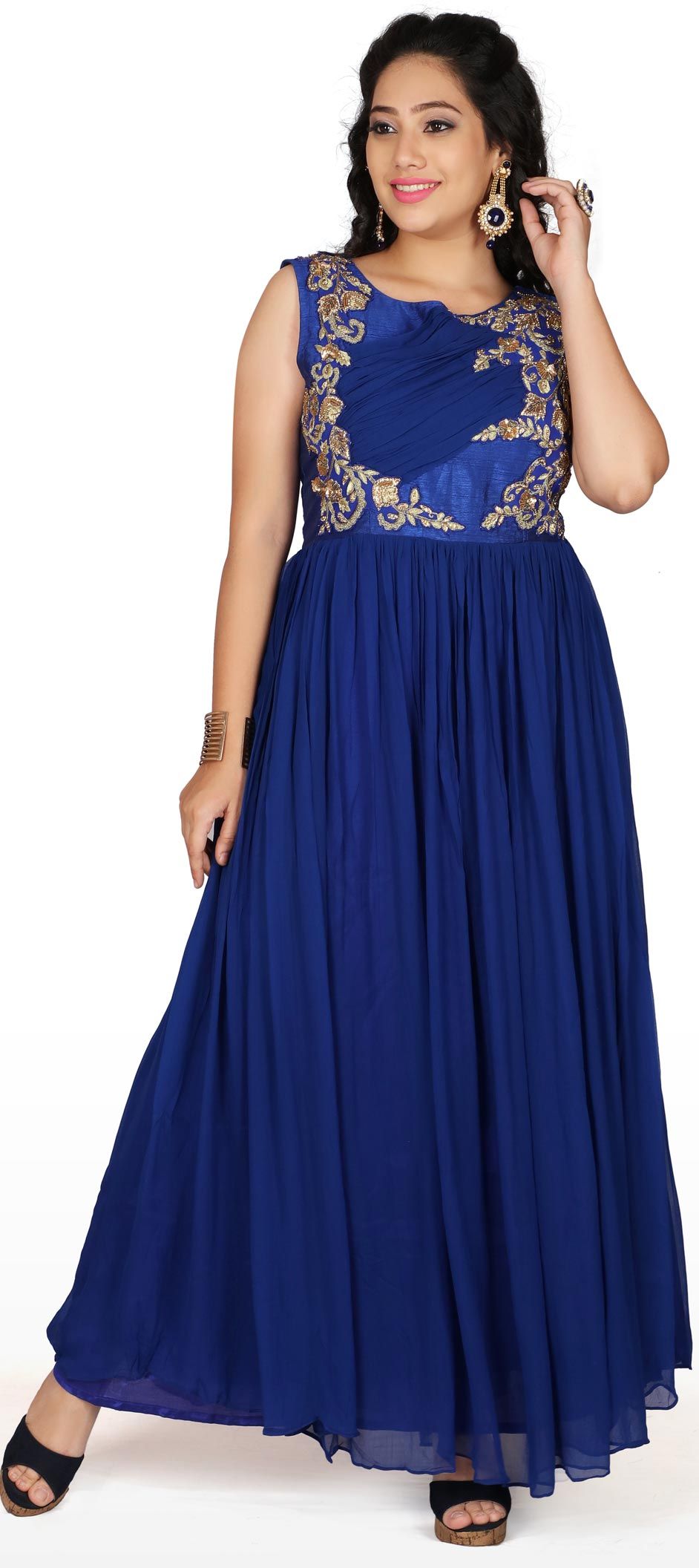 Festive, Reception, Wedding Blue color Georgette, Silk fabric Gown