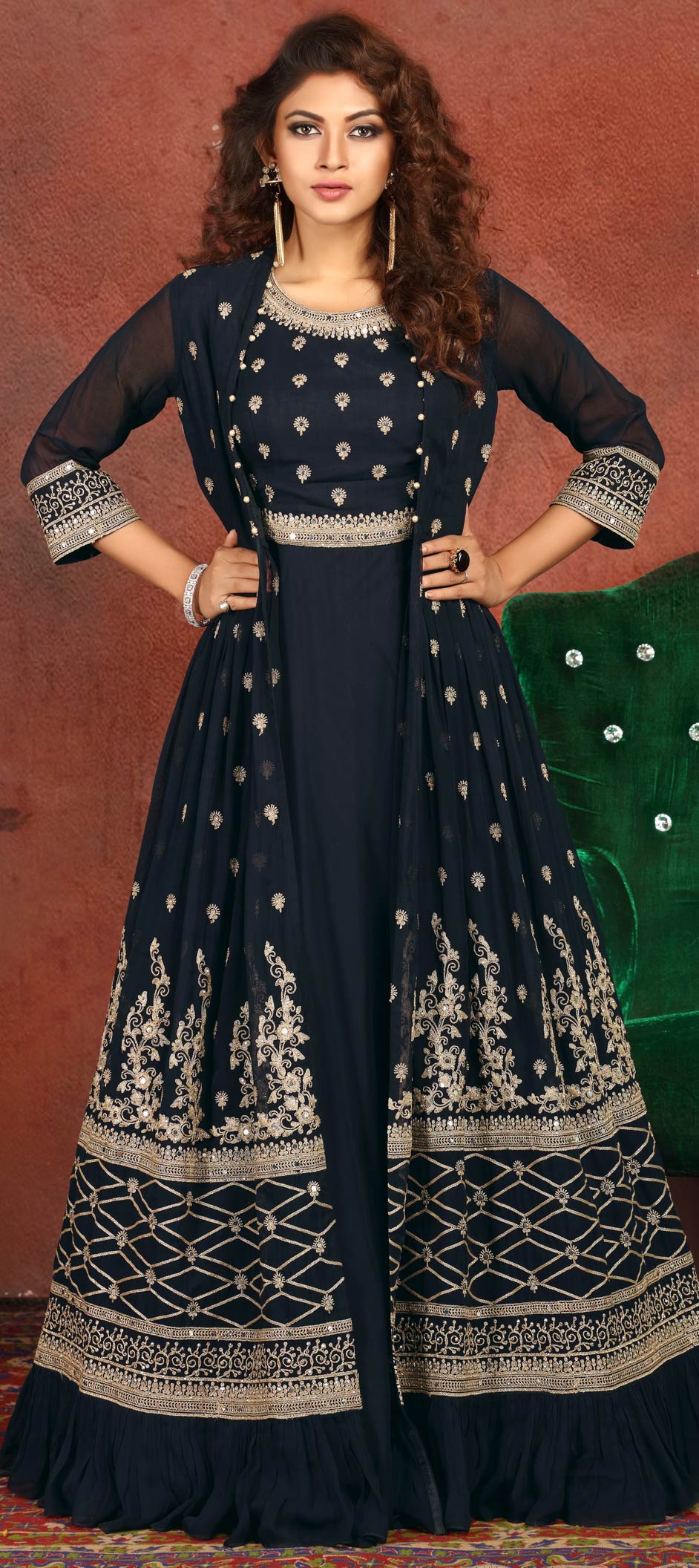 black churidar with mirror work