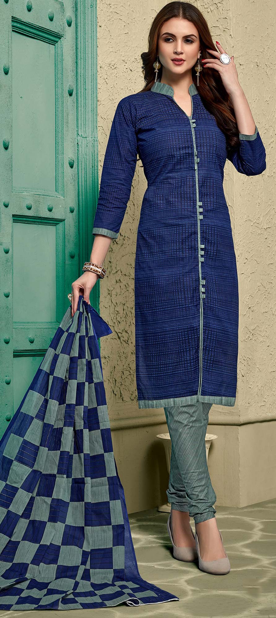 Casual Blue color Cotton fabric Salwar Kameez 1635491