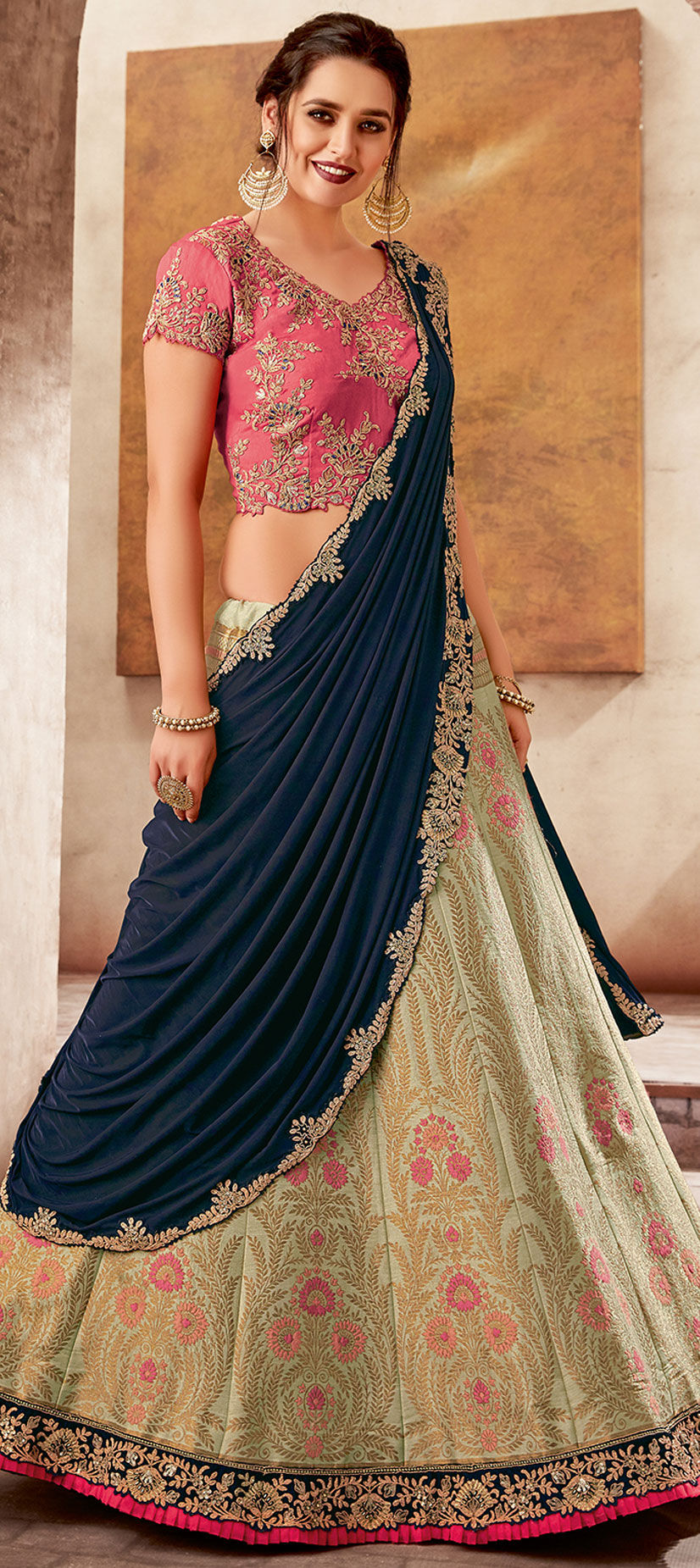 Buy Green Georgette Subh Shree Pre-draped Lehenga Saree With Blouse For  Women by Nidhika Shekhar Online at Aza Fashions.