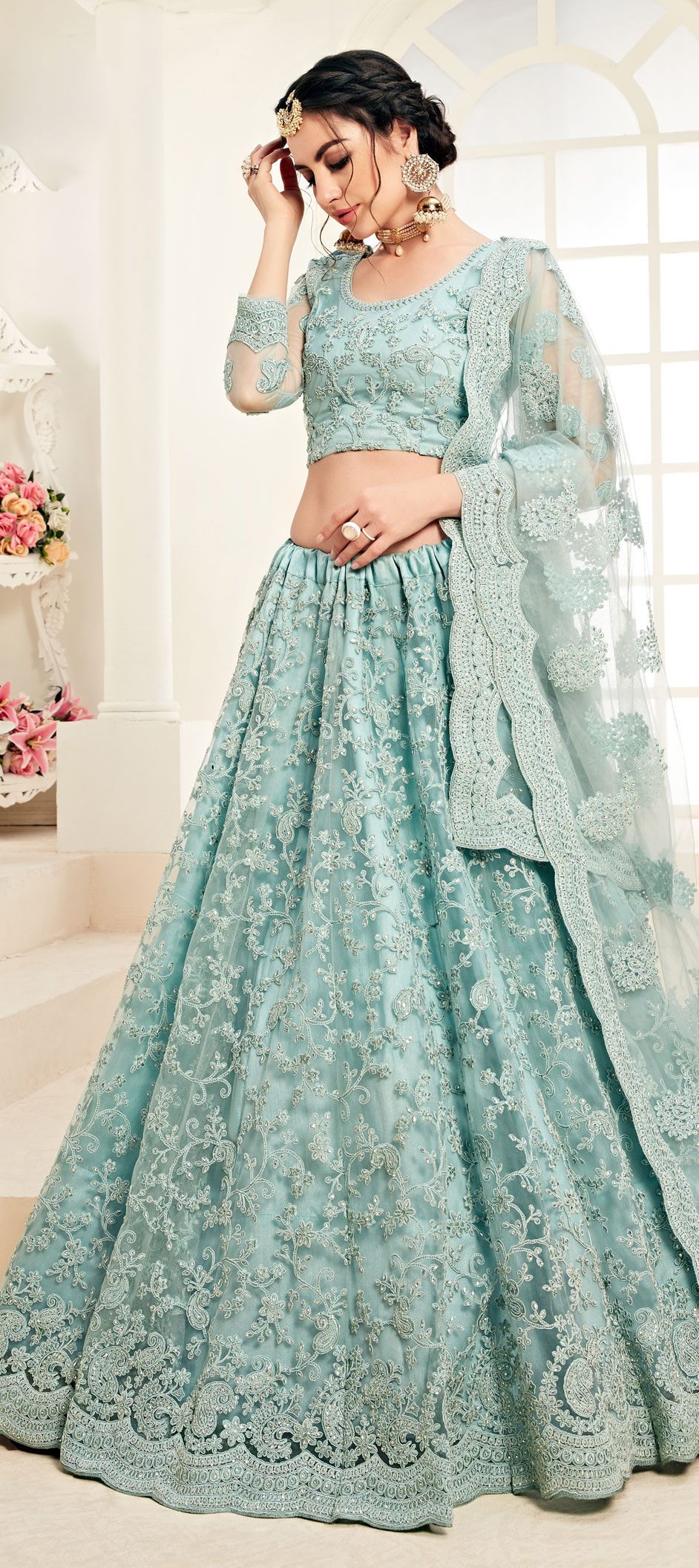 Bridal, Reception, Wedding Blue color Viscose fabric Lehenga : 1906292